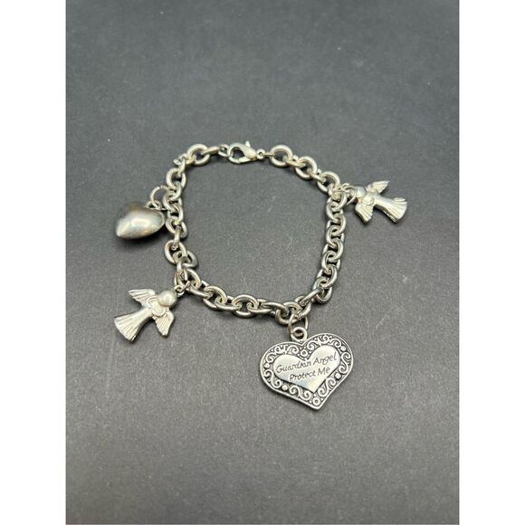 Guardian Angel Heart Silver Tone Fashion Charm Bracelet - Picture 1 of 4